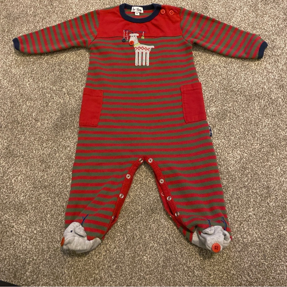GUC Le Top Christmas Reindeer Baby Pajama Feet 9m 9 Month Girl Boy Clothes Red